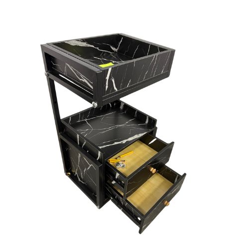 Carrito de Almacenamiento de Salón con Cajones en Mármol Negro – 68×40×30 cm