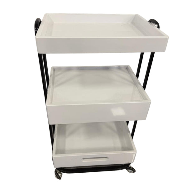 Carrito de Salón de 3 Niveles – Organizador Blanco con Ruedas (84×46×36 cm)