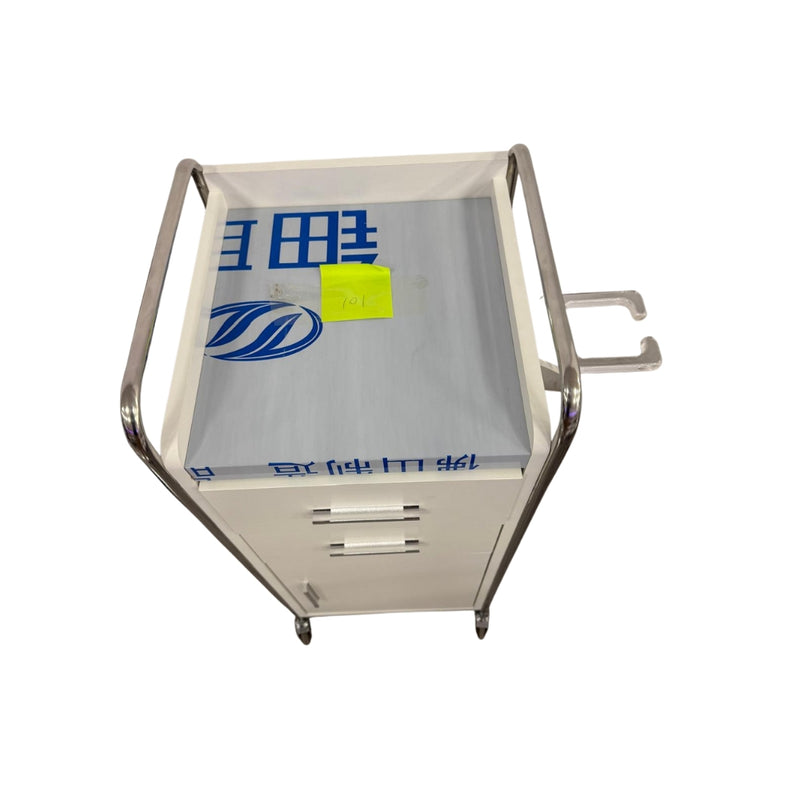 Carrito de Servicio Blanco para Barbería/Salón con Marco Cromado y 2 Cajones - 87×37×36 cm