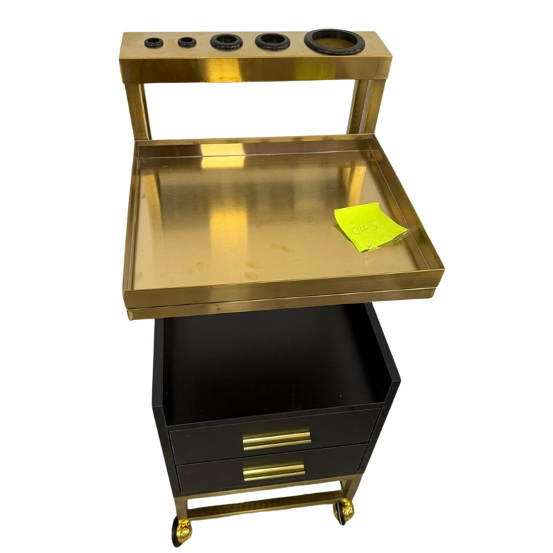 Carrito de Salón Negro y Dorado con Soporte para Herramientas