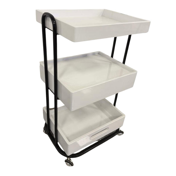 Carrito de Salón de 3 Niveles – Organizador Blanco con Ruedas (84×46×36 cm)