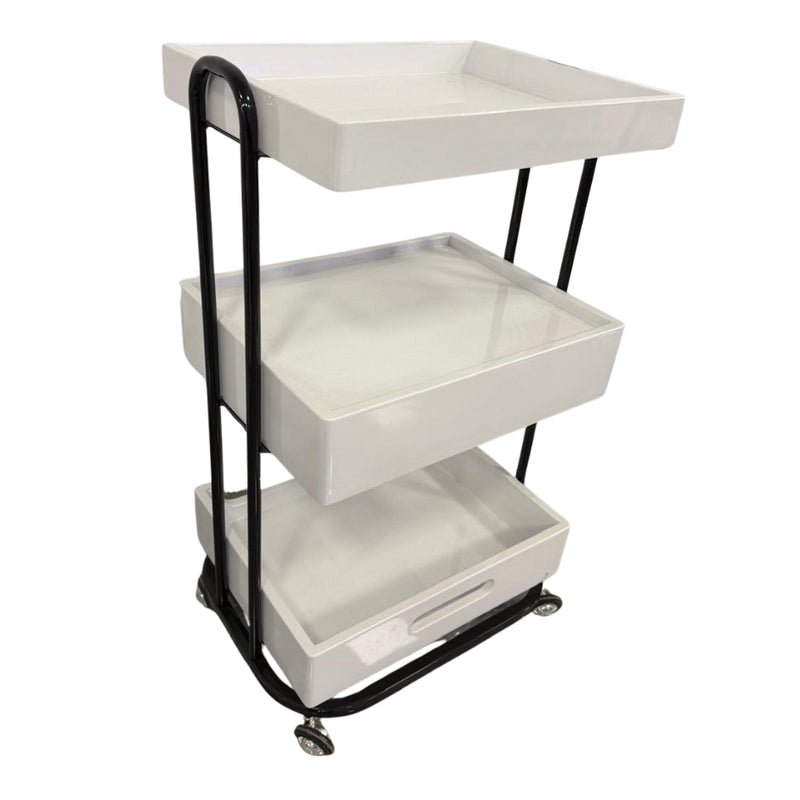 Carrito de Salón de 3 Niveles – Organizador Blanco con Ruedas (84×46×36 cm)