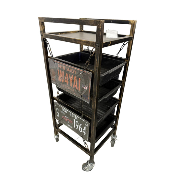 Carrito de Barbería Vintage con 4 Bandejas y Ruedas – 90×32×37cm