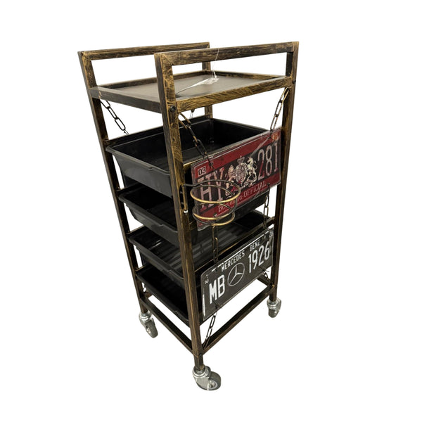 Carrito de Barbería Vintage con 4 Bandejas y Ruedas – 90×32×37cm