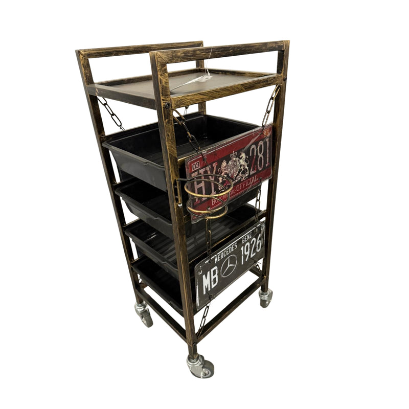 Carrito de Barbería Vintage con 4 Bandejas y Ruedas – 90×32×37cm