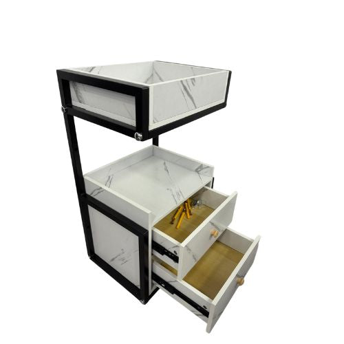 Carrito de Salón Mármol Blanco y Negro – 68×40×30 cm