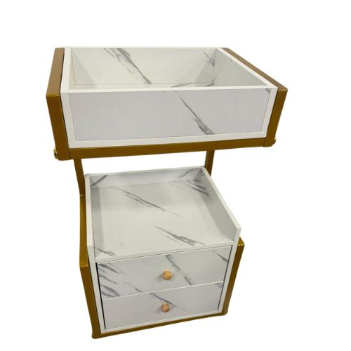 Carrito de Salón Mármol Blanco y Dorado – 68×40×30 cm