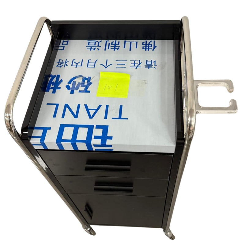 Carrito de Salón de 3 Niveles – Organizador Negro con Ruedas (84×46×36 cm)