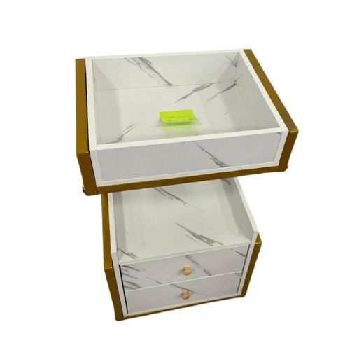 Carrito de Salón Mármol Blanco y Dorado – 68×40×30 cm