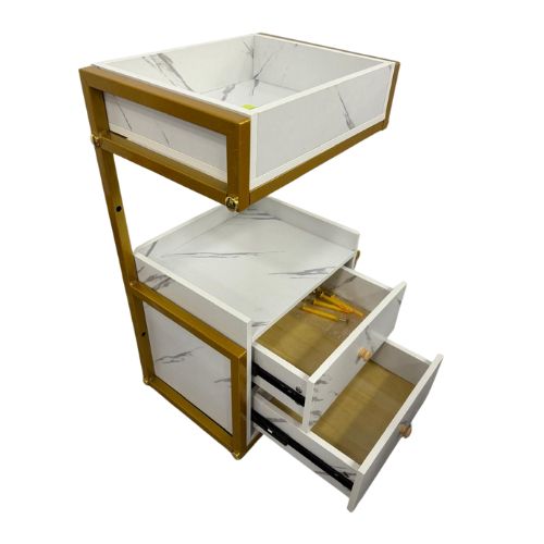 Carrito de Salón Mármol Blanco y Dorado – 68×40×30 cm