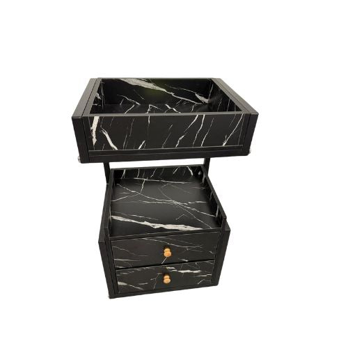 Carrito de Almacenamiento de Salón con Cajones en Mármol Negro – 68×40×30 cm
