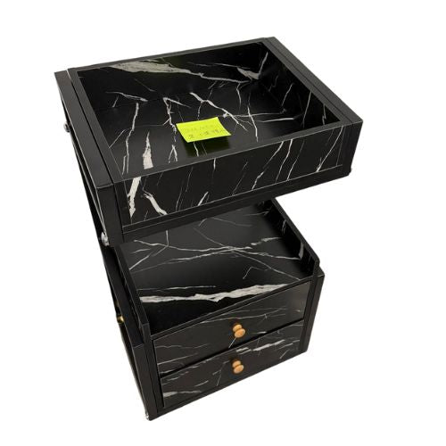 Carrito de Almacenamiento de Salón con Cajones en Mármol Negro – 68×40×30 cm