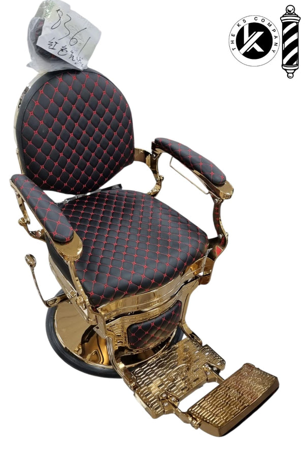 Silla de Barbero Vintage Dorada con Costura Roja
