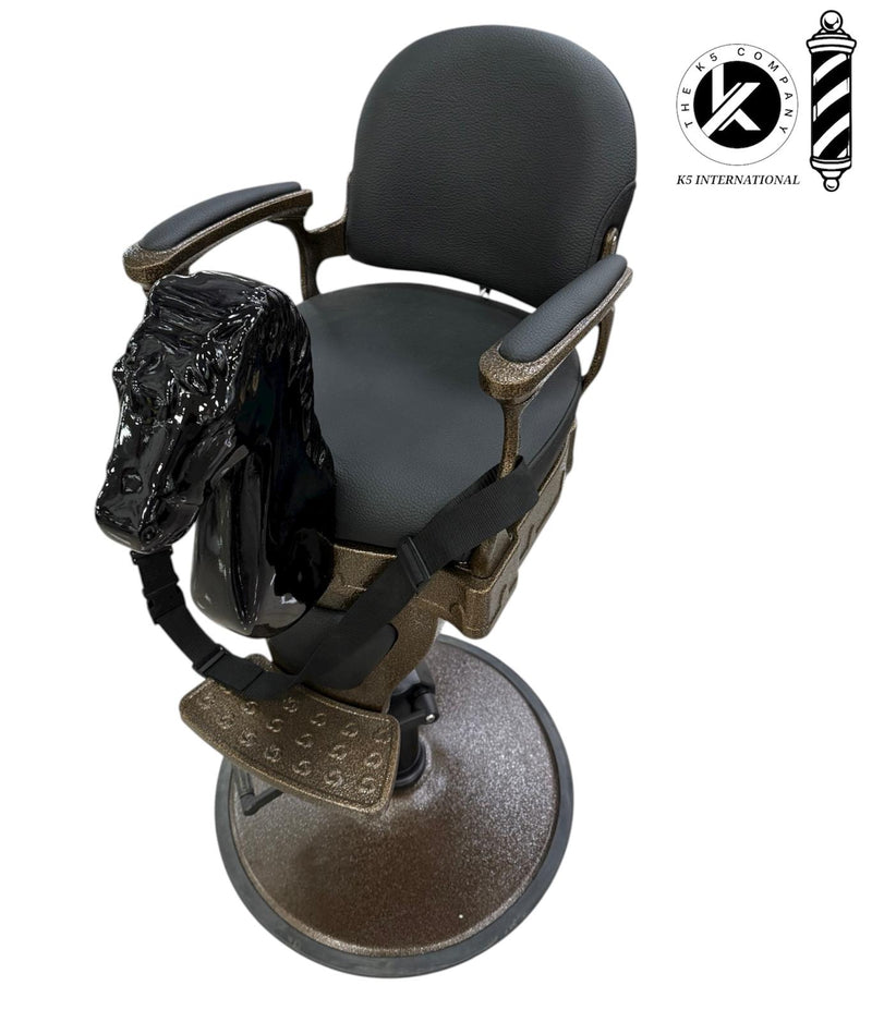 Silla de Barbería Infantil de Lujo con Caballo – Edición Negra y Dorada de
