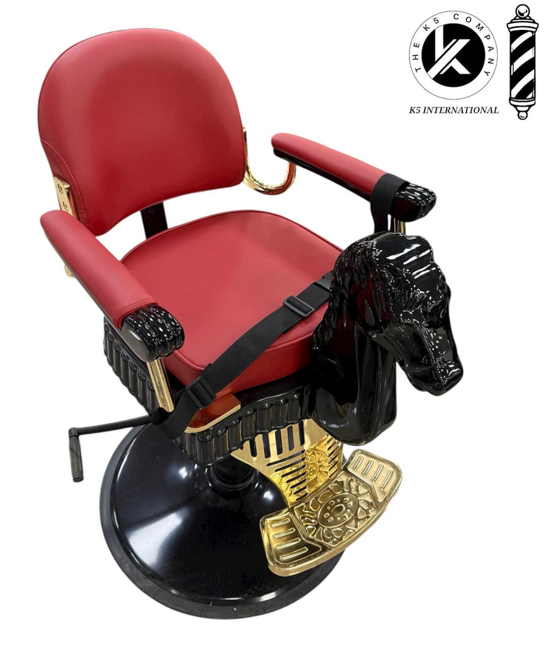 Silla de Barbería Infantil de Lujo con Caballo – Edición Roja y Dorada de