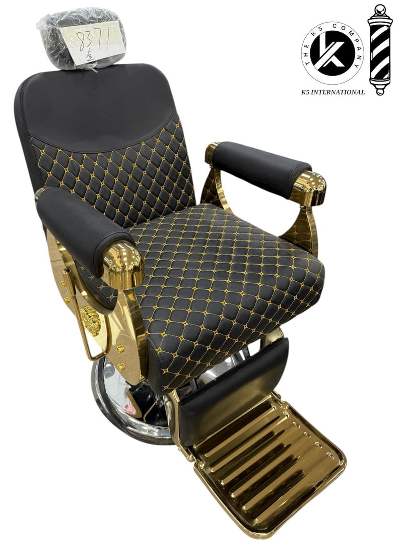 Silla de Barbero de Lujo en Negro y Dorado con Costura de Diamante – K5 International