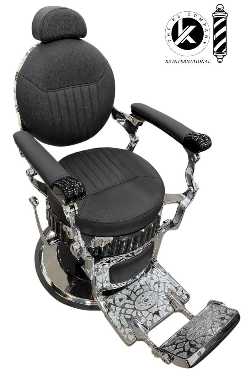 Sillón de Barbero Clásico de Lujo con Acabados Cromados – K5 International