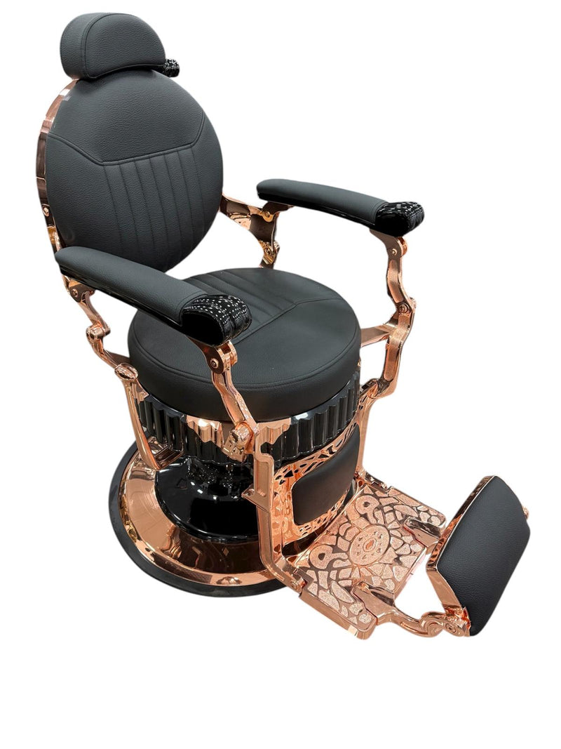 Silla de Barbero de Lujo Negra con Base Dorada – Estilo Clásico y Elegante