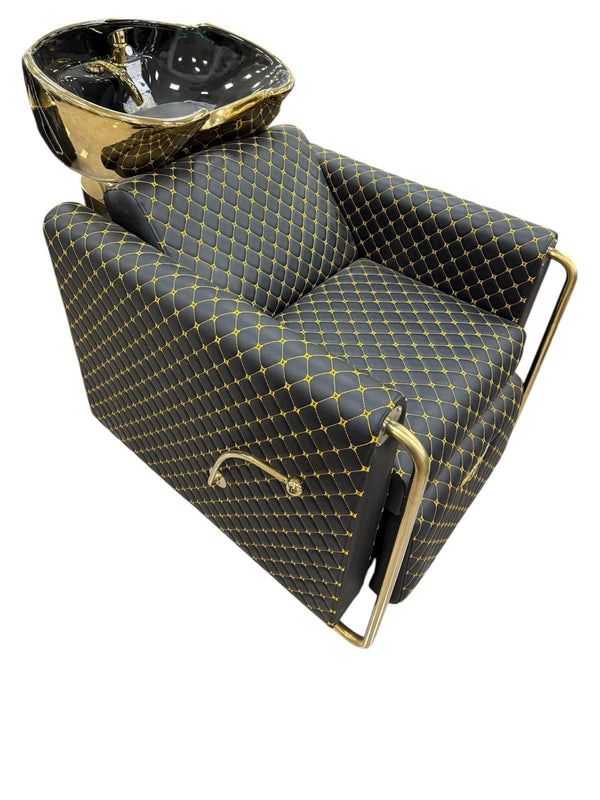 Unidad de Lavado de Barbería de Lujo en Negro y Dorado – Diseño Inspirado en Bentley por K5 International