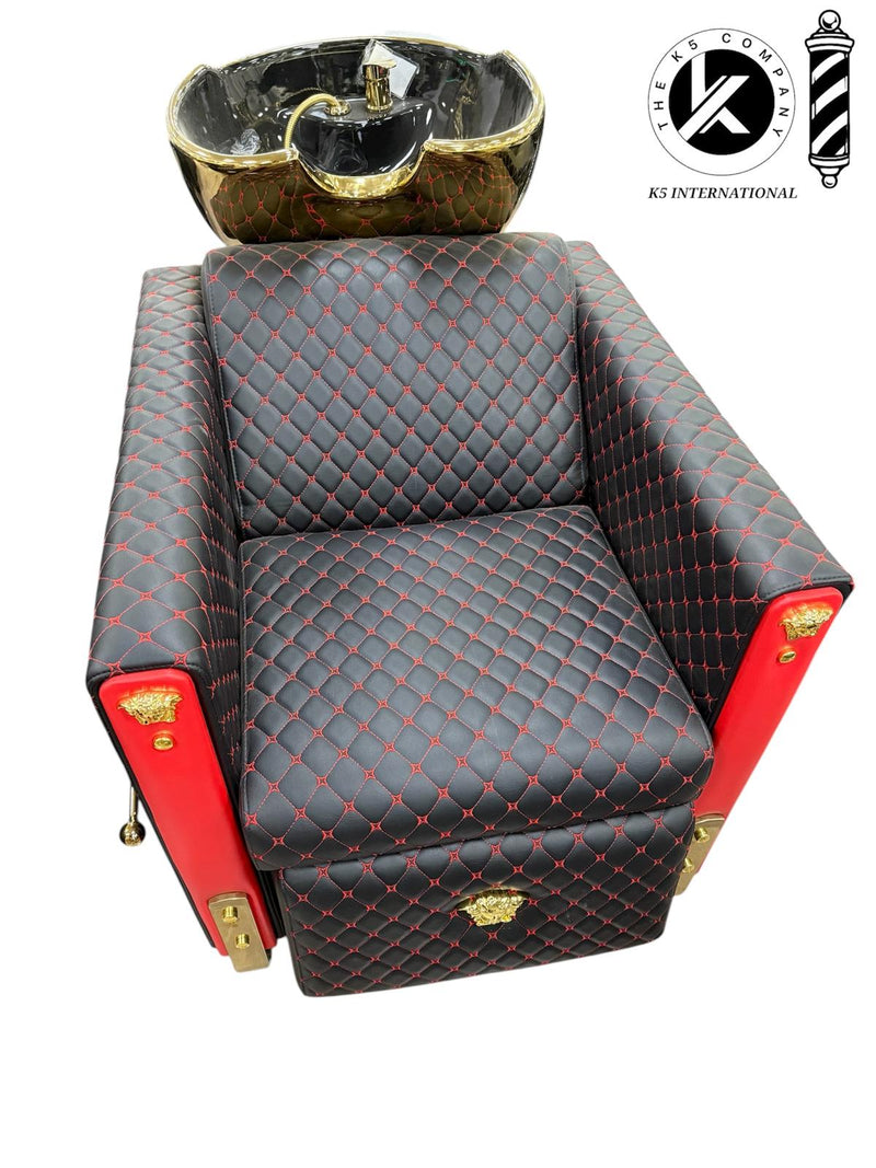 Unidad de Lavacabezas de Lujo en Negro y Rojo con Costura de Diamante – K5 International