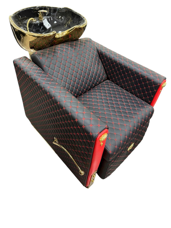 Unidad de Lavacabezas de Lujo en Negro y Rojo con Costura de Diamante – K5 International