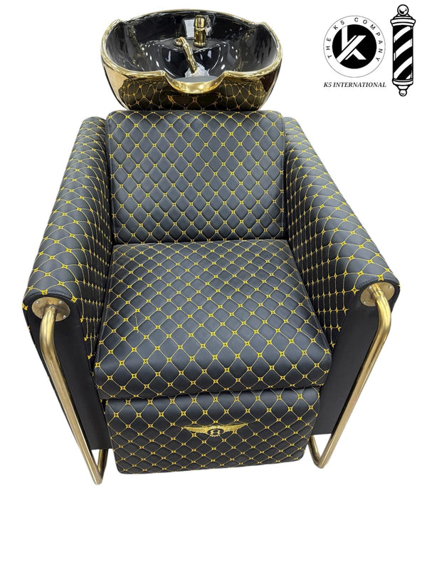 Unidad de Lavado de Barbería de Lujo en Negro y Dorado – Diseño Inspirado en Bentley por K5 International