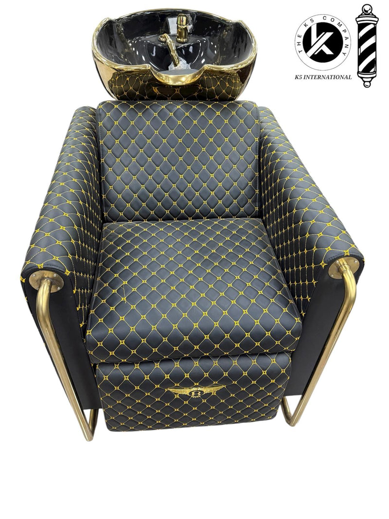 Unidad de Lavado de Barbería de Lujo en Negro y Dorado – Diseño Inspirado en Bentley por K5 International