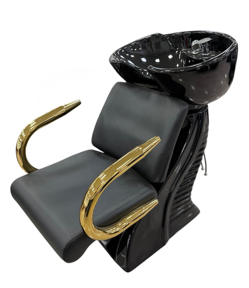 Lavacabezas Profesional Negro con Reposabrazos Dorados