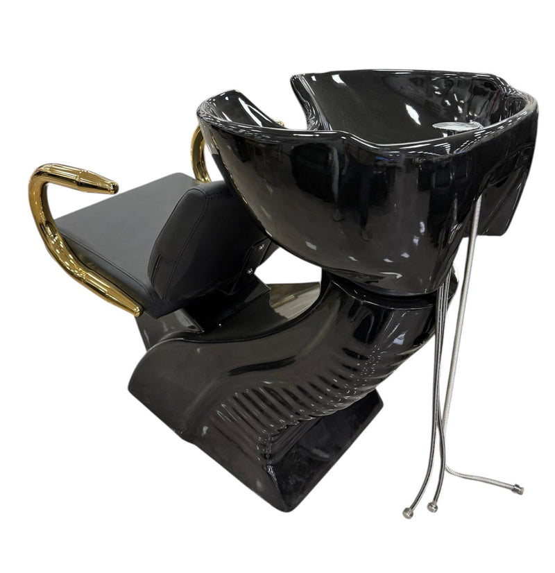 Lavacabezas Profesional Negro con Reposabrazos Dorados