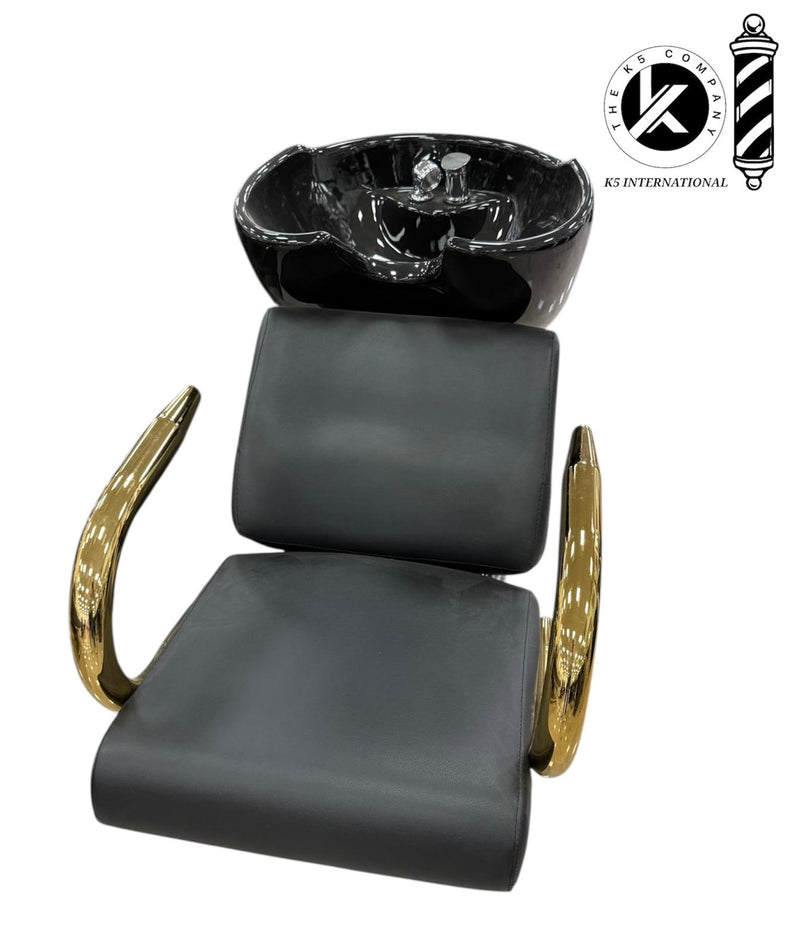 Lavacabezas Profesional Negro con Reposabrazos Dorados