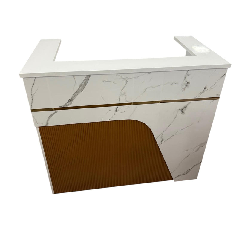 Mostrador de Recepción para Barbería – Diseño Moderno Mármol y Dorado