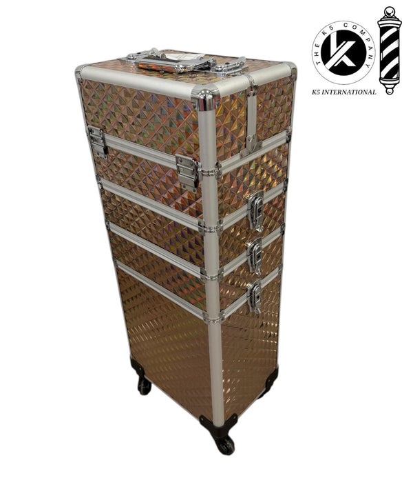 Trolley de Maquillaje Profesional con Ruedas – Maleta Dorada de Aluminio (83×33×24 cm)