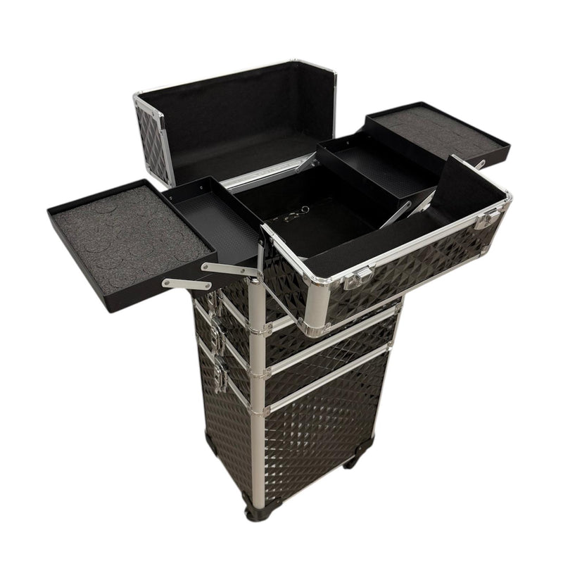 Maleta de Maquillaje Profesional con Ruedas – Estuche Negro de Aluminio (83×33×24 cm)