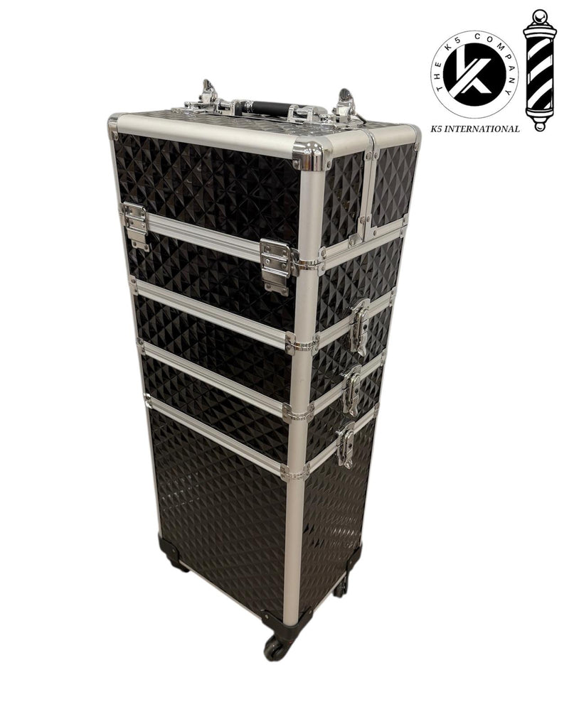 Maleta de Maquillaje Profesional con Ruedas – Estuche Negro de Aluminio (83×33×24 cm)