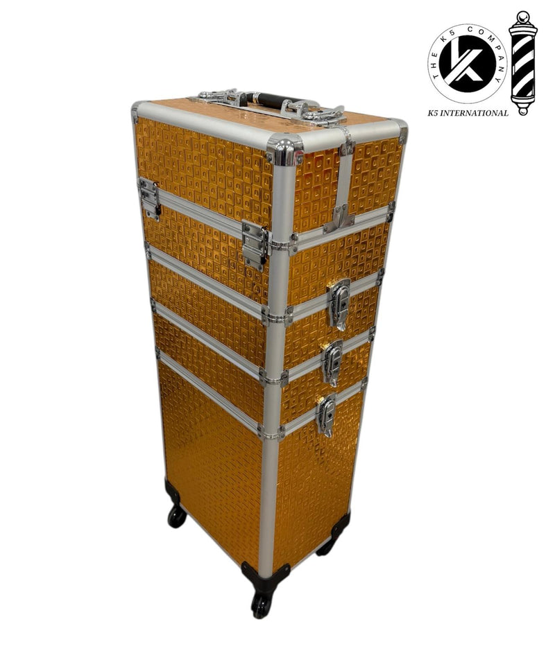 Trolley de Maquillaje Profesional con Ruedas – Maleta Amarilla de Aluminio (83×33×24 cm)