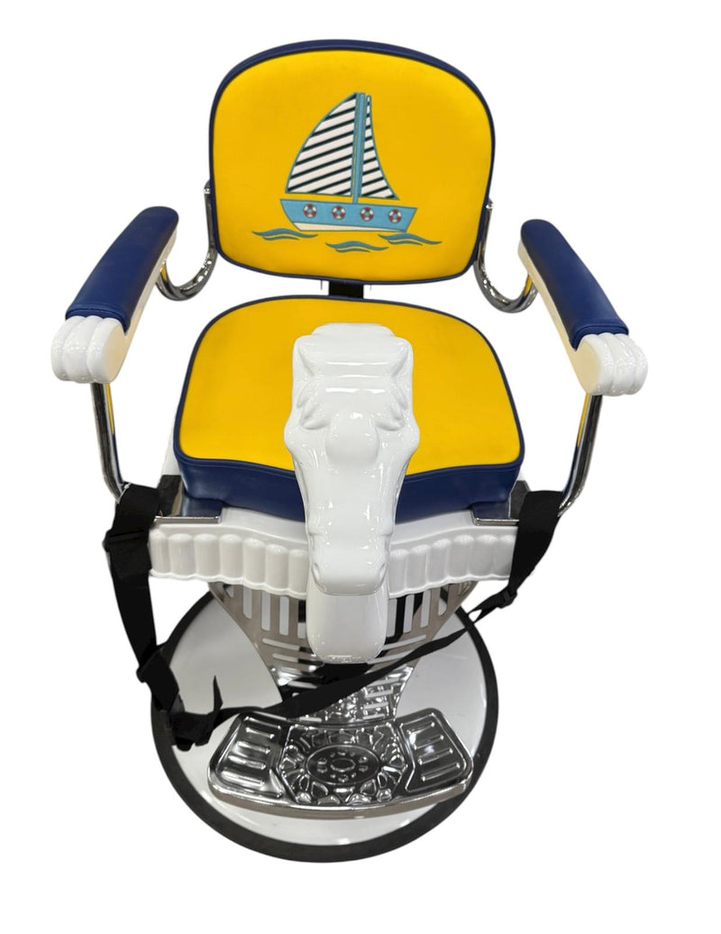 Silla de Peluquería Infantil de Lujo – Diseño de Caballo con Bordado de Velero