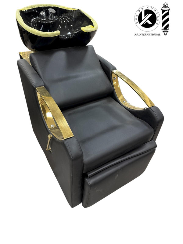Silla de Lavado de Lujo con Lavacabezas y Reclinable – Acabado Dorado