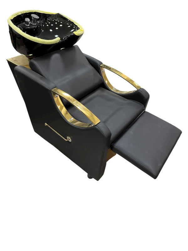Silla de Lavado de Lujo con Lavacabezas y Reclinable – Acabado Dorado
