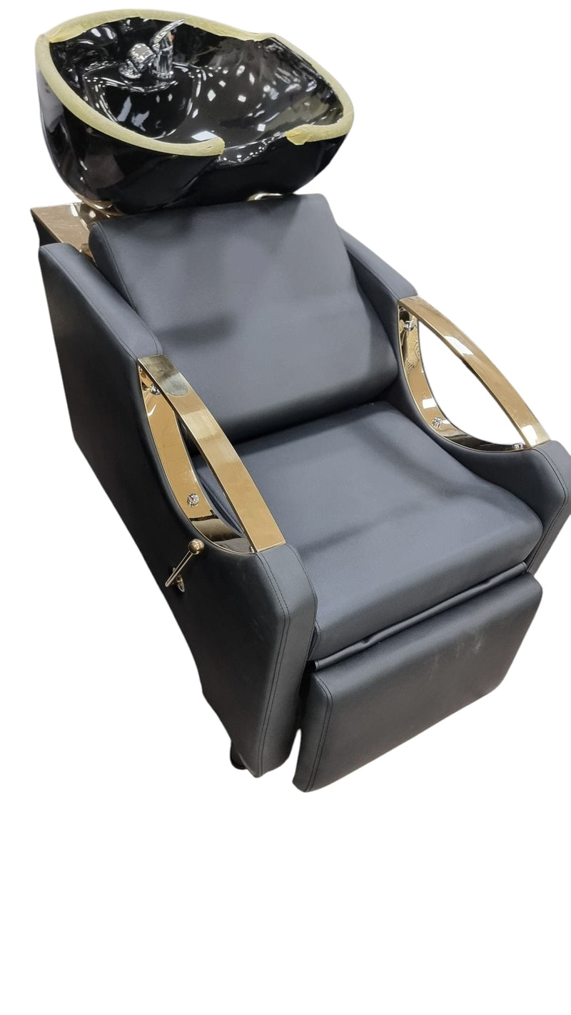Silla de Lavado de Lujo con Lavacabezas y Reclinable – Acabado Dorado